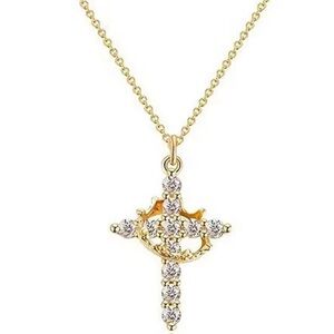 Rotating Crown Cross Pendant Necklace – Stainless Steel Chain -Choose Your Color